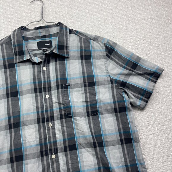 Y2K Hurley Shirt Mens XXL Light Grey / Blue Button Up Skater Surfer Beach Casual - Picture 4 of 15
